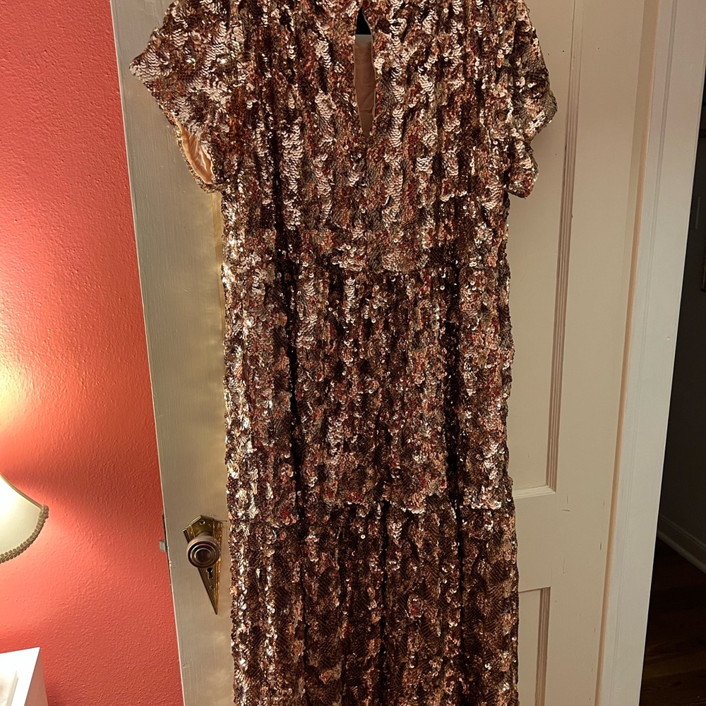Anthropologie Maeve Sequin Dress in Blush Gold